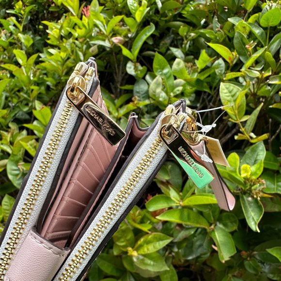Michael Kors Jet Set Double Zip Wallet Center Stripe MK Rose gold Pink Multi - Picture 5 of 8